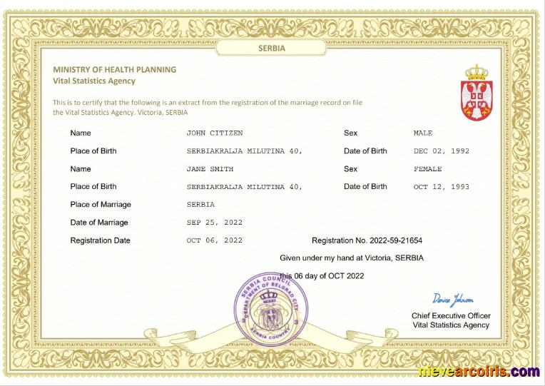 Serbia marriage certificate